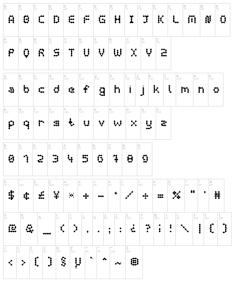 Curly Lava Bubble font map